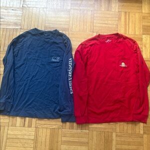 Vineyard Vines Kids Long Sleeve Tees - Navy and Red with golden retriever